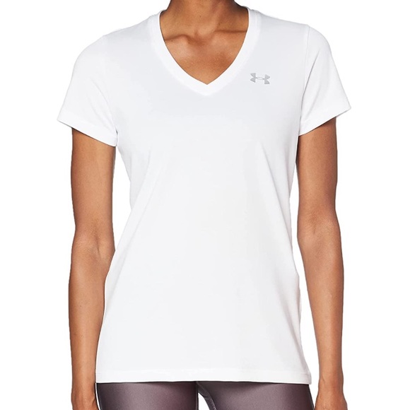 Under Armour Tops - Under Armour Tech Short Sleeve Heat Gear Semi-Fitted White V-Neck T-Shirt Sz XS